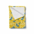 thumbnail image 2 of Yellow and Blue Soft Flannel Fleece Blanket, Butterflies with Tropical Flower Silhouette on Yellow Background, Cozy Plush for Indoor and Outdoor Use, 50" x 70", Blue Yellow and White, by Ambesonne, 2 of 6