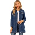 thumbnail image 1 of INSPIRE CHIC Women's Long Sleeve Ripped Button Mid Length Distressed Denim Jacket, 1 of 6