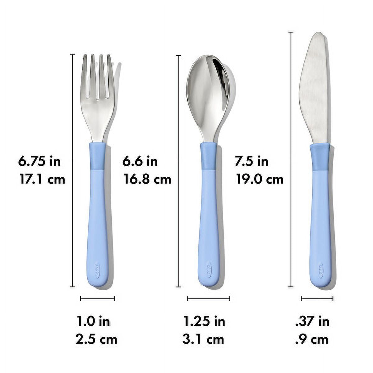 OXO Tot 3-Piece Stainless Steel Flatware Set for Kids Ages 3+, Dusk
