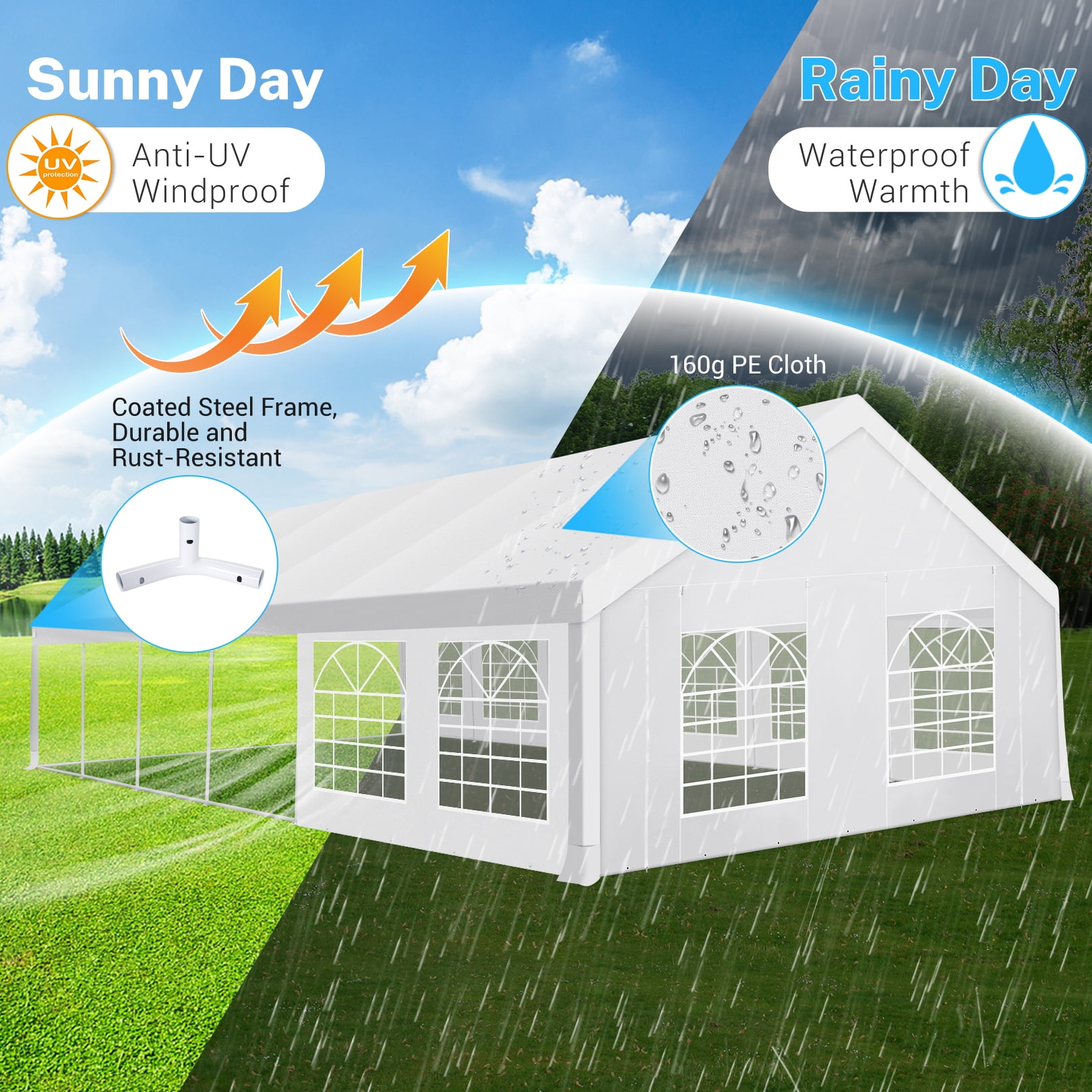 SANOPY 20x40ft Heavy Duty Party Tent, Outdoor Commercial Canopy with Removable Sidewalls, Gazebo Shelter for Wedding, Outdoor Carport Party Tent for Event, White