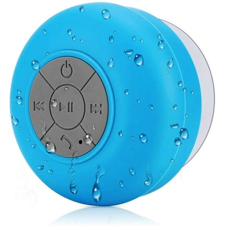 Bluetooth Handsfree Portable Wireless Shower Speaker. Waterproof, Built in Microphone, Suction Cup Mounts Almost Anywhere, 4 Hours Play Time, Blue
