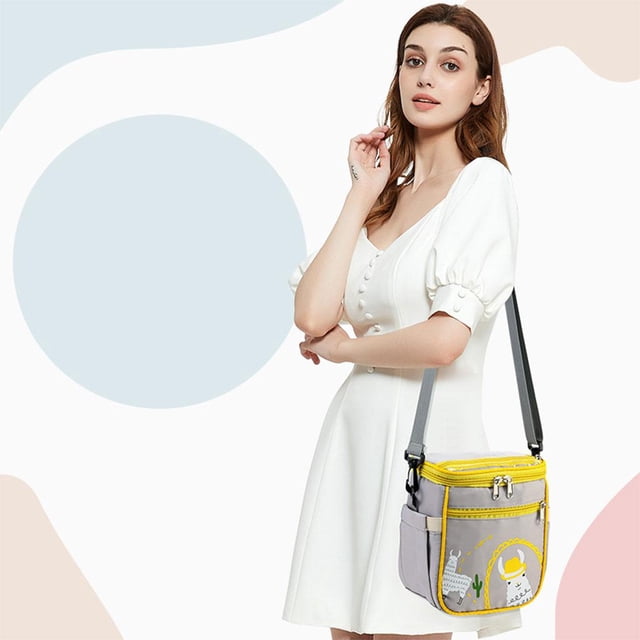 Organizador de cochecito de bebé, doble capa con múltiples bolsillos, bolsa de aislamiento espacio para artículos de bebé, biberones, teléfono gris CUTICAT Organizador de cochecito