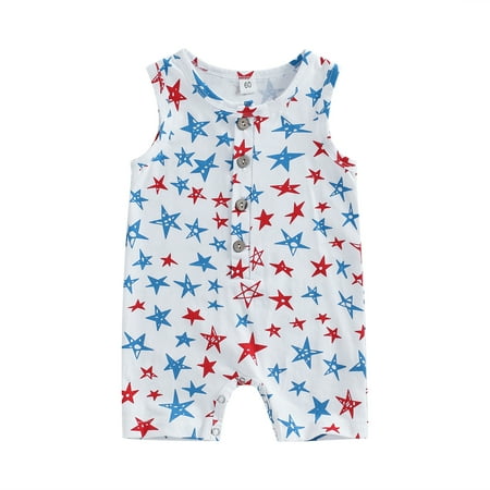 

Lamuusaa Kid Boys Girls Romper Summer Sleeveless Round Neck Star Romper Casual Party Street Short Jumpsuit for Independence Day