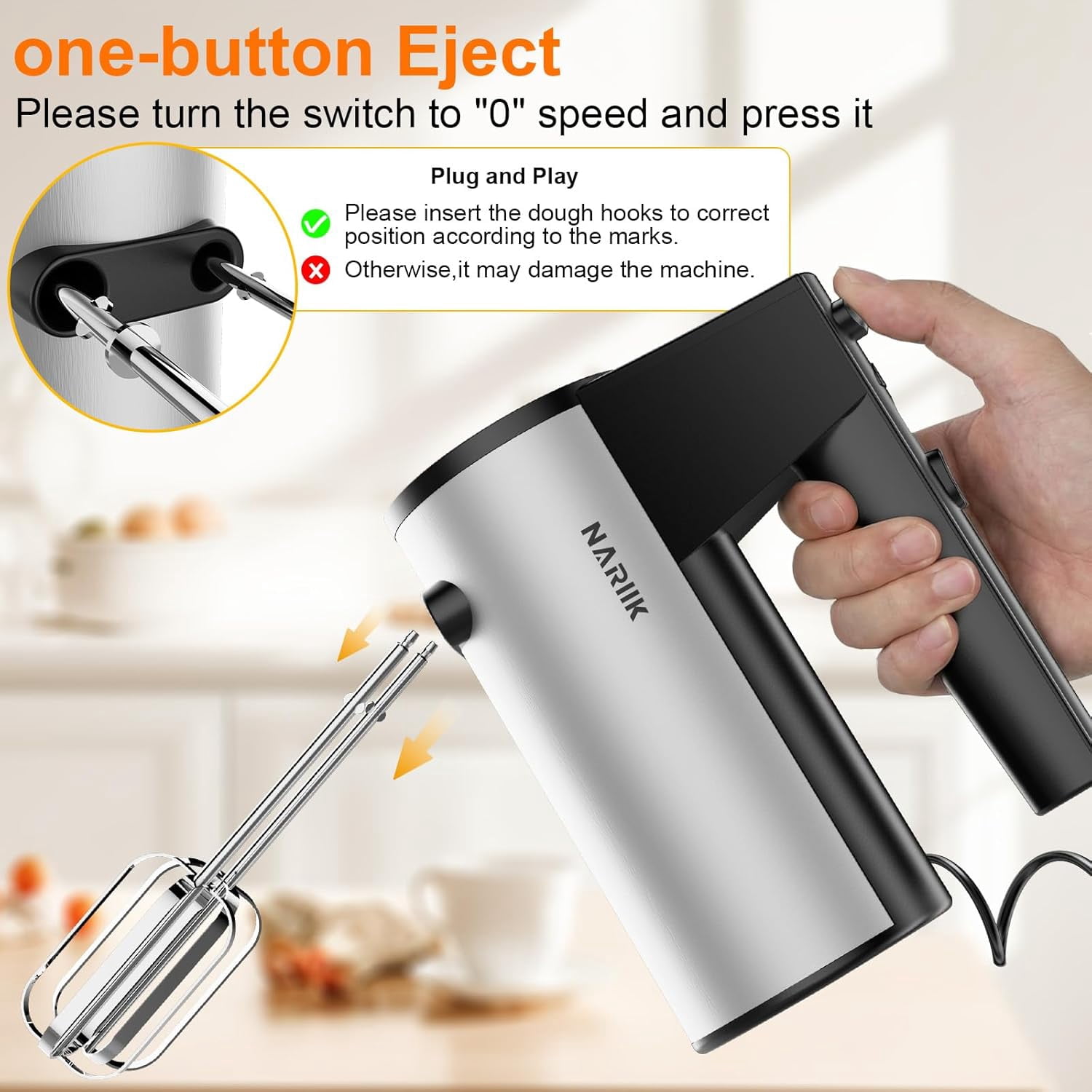 Electric Hand Mixer with  Boost & 5 Speed Settings for Baking