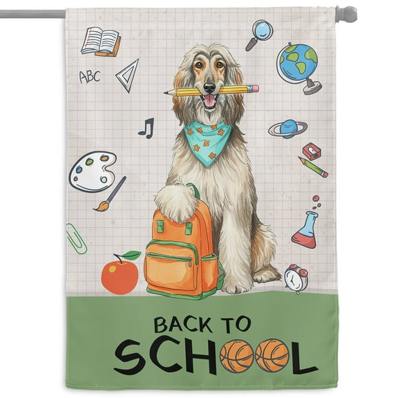 Hardworking Afghan Hound Ready Back to School New Year Classes House Flag 28x40in Double Sided Dog Lover Outdoor Decor - 12011