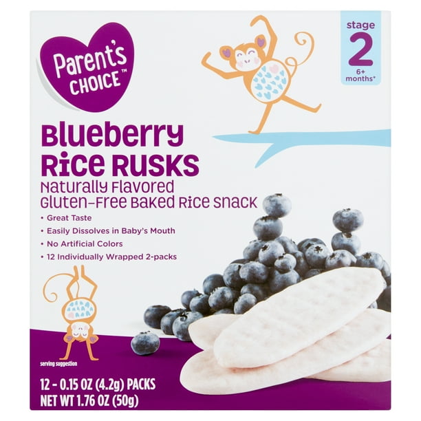 Parent's Choice Blueberry Rice Rusks, Stage 2, 6+ Months, 0.15 oz, 12