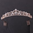 thumbnail image 1 of Corona nupcial con diamantes de imitación, tiara de princesa, tocados de joyería para mujeres y niñas, tiaras y coronas de boda de oro rosa con peine lateral, 1 of 5