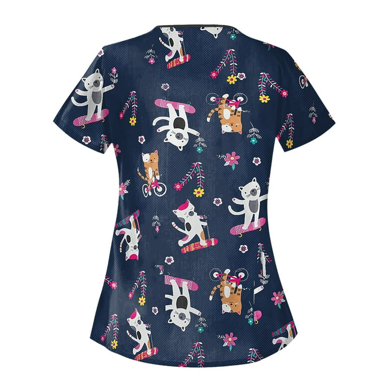 IYYVV Print Scrub Tops Women Plus Size Stretchy Nurse Working