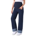 thumbnail image 1 of INSPIRE CHIC Pantalones de maternidad para mujer, jeans de mezclilla de pierna recta, con puños, alta elasticidad, sobre el vientre, pantalones para embarazadas, trabajo casual, negro y azul, 1 of 6