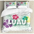 thumbnail image 1 of Luau Duvet Cover Set Queen Size, Hawaiian Party Name Typography with Blooming Petals and Leaves in Pastel Tones Print, Decorative 3 Piece Bedding Set with 2 Pillow Shams, Multicolor, by Ambesonne, 1 of 3