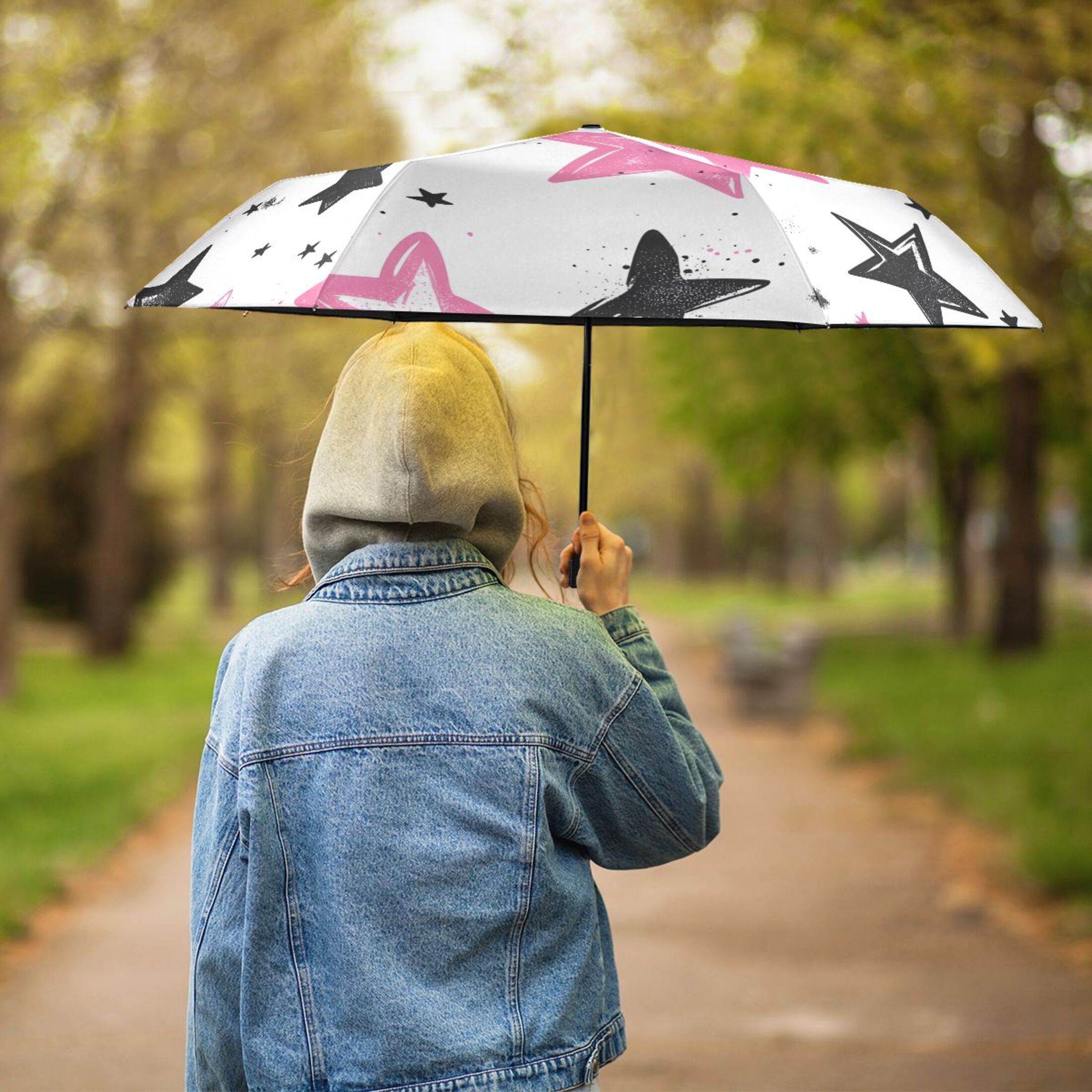 ALAZA Cute Stars UPF 50+ Compact Folding Umbrella for Rain Travel Umbrella Packable