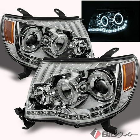 For 2005-2011 Tacoma Chrome Halo Projector Headlights w/Daytime Running LED Strip Pair L+R/2006 2007 2008 2009