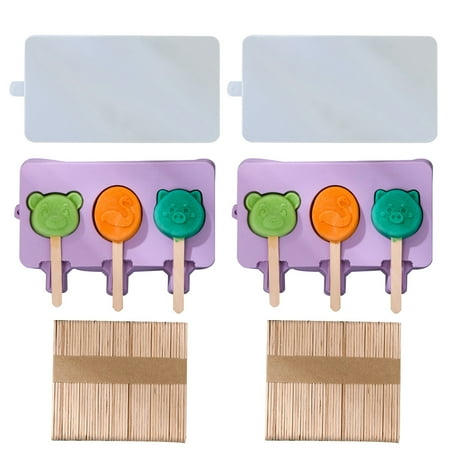 

2 Pack Silicone Ice Cream Mold Popsicle Moulds Set with Lid Sticks Ice Lolly Maker for Kids Adults Homemade DIY with100PCS Wooden Sticks