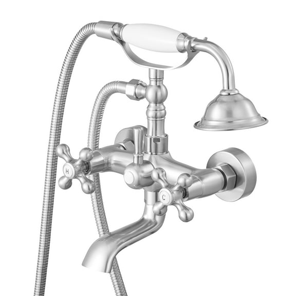 KFFKFF Wall-Mount Clawfoot Tub Faucet with Handheld Shower, Brushed Nickel Finish, Vintage-Style Bathtub Filler with Adjustable Swing Arms and 360° Rotating Spout