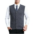 thumbnail image 3 of JUUYY Men's Classic V Neck Wool Blend Sweater Vest Sleeveless Button Buiness Front Knit Cardigan Vest with Pocket Gray XXL, 3 of 5
