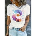 thumbnail image 1 of Camiseta Suelta para Mujer Primavera VeranoWomen'S Casual Crew Neck T-Shirt with Colorful Butterfly Fox Print, Fashionable Short Sleeve Top, Medium Stretch Polyester (95%) & Spandex (5%), All-Season, 1 of 6