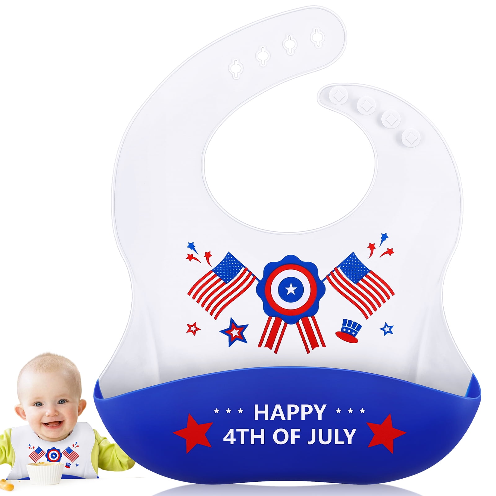 NPET 4th of July Silicone Baby Bibs Toddle Bibs Size Adjuatable