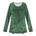 thumbnail image 6 of QUNYINEY Long Sleeve Womens Shirts Floral Green Crew Neck Casual Tops Pleated Pullover Drop Shoulder Loose T-Shirts Womens Tops Trendy, 6 of 6