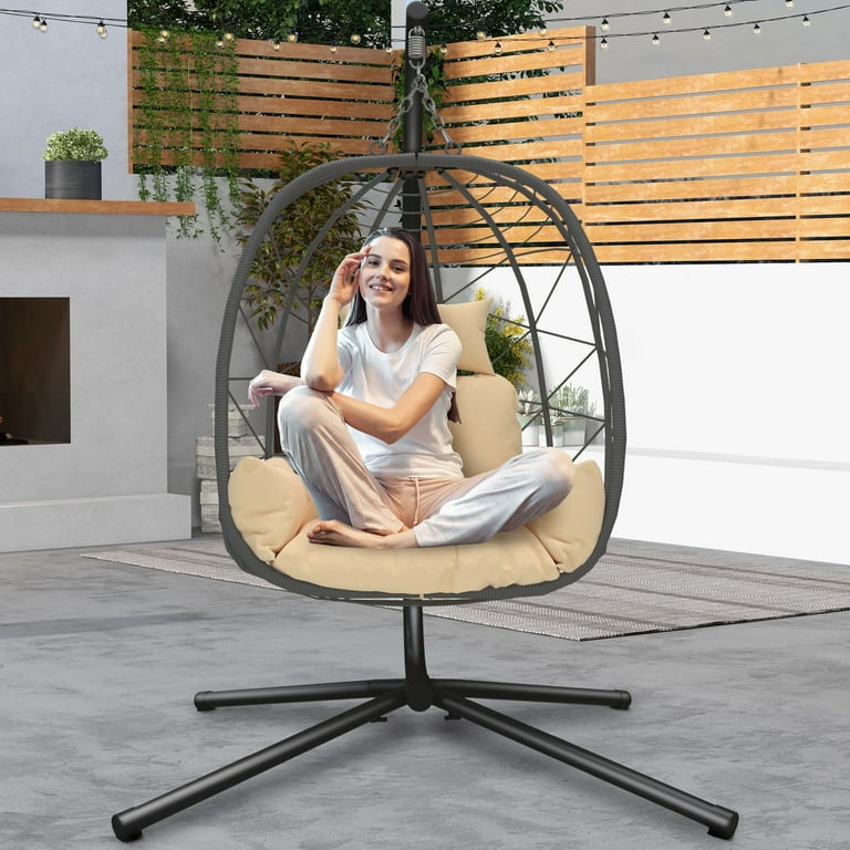 JA2440 UV-Resistant Wicker Egg Chair with Stand, Indoor/Outdoor