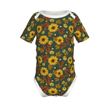 

Junzan Fall Daisy Leaf Nuts Print Short-Sleeve Baby Climbing Clothes Bodysuits for Infant One-Piece for Baby Boys & Girls Baby Clothes Baby Romper with Snap Closure-12 Months