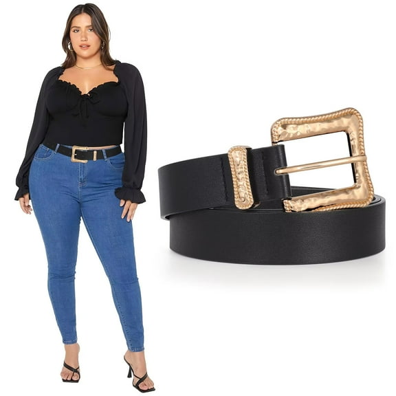 JASGOOD Plus Size Leather Belts for Women Ladies Belt for Jeans Pants with Gold Buckle