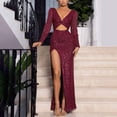 thumbnail image 2 of jsaierl Sequin Dress for Women Long Sleeve V-Neck Maxi Dresses Sexy Bodycon Side Split Formal Prom Dress Evening Party Club Date Night Sparkly Dress, 2 of 9