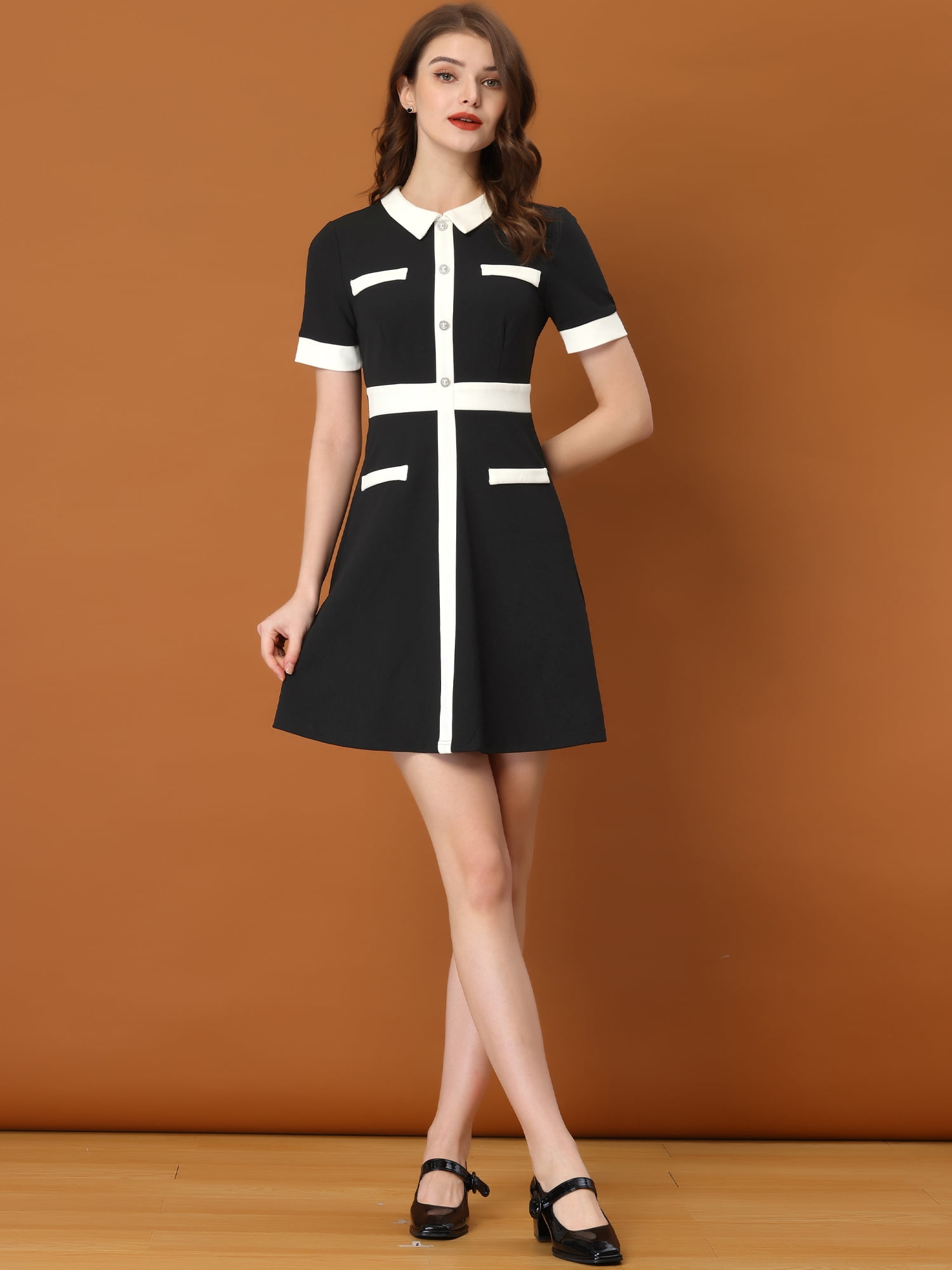 DARING DIVA Work Dress Contrast Color Fit and Flare Dresses XL Black