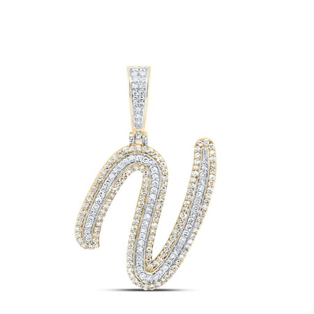 10K Yellow Gold Real Diamond Italic Font Slanted Letter Initial V Pendant 7/8 CT