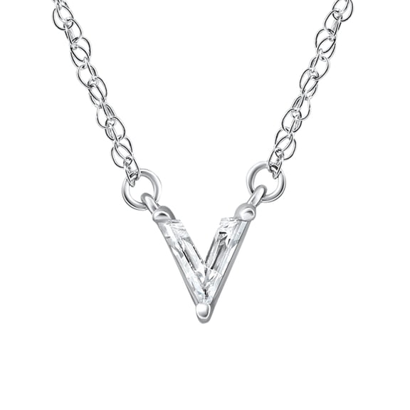 Pompeii Diamond "V" Initial Pendant 18" Necklace 14K White Gold Lab Grown (GH,VS)