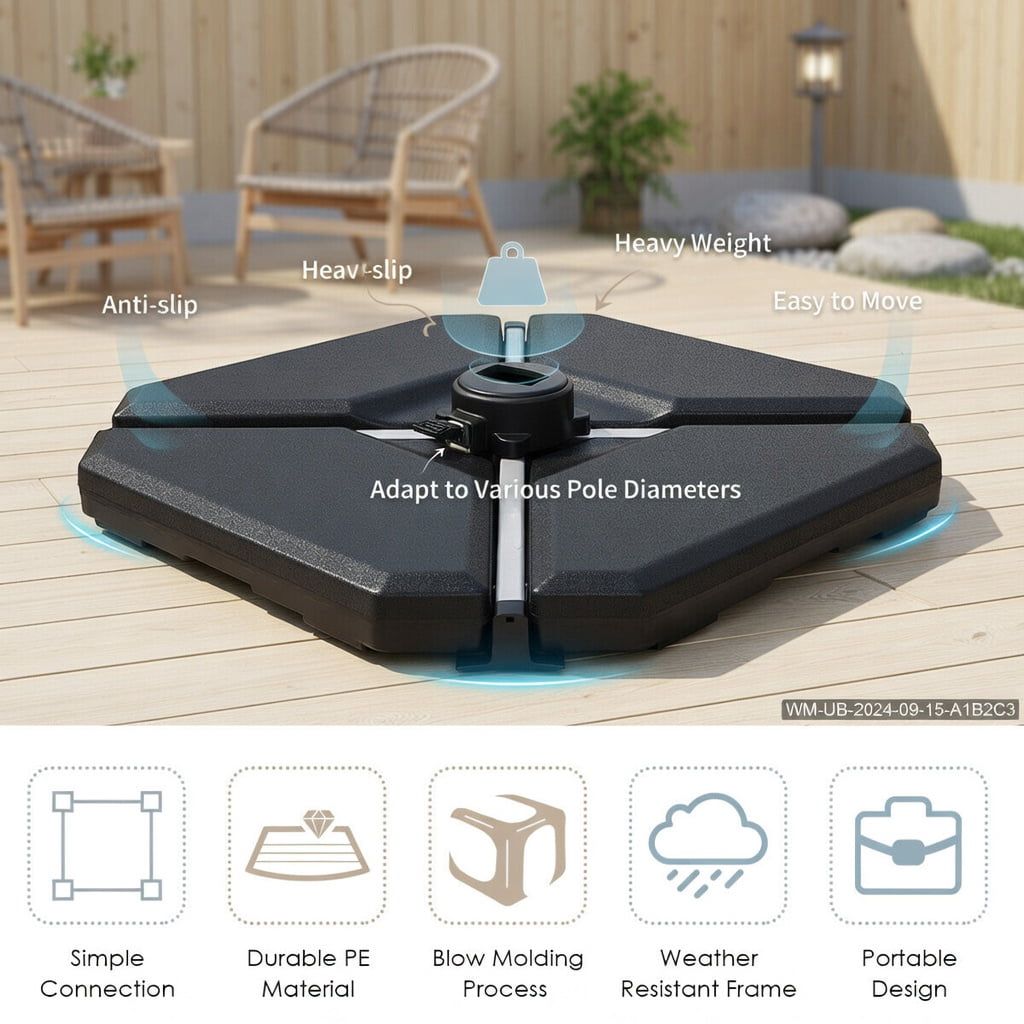 Resenkos Outdoor Umbrella Base, 4 Pieces 195 lbs Patio Cantilever Offset Umbrella Base Weight Sand, Black