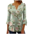 thumbnail image 2 of hxobax Womens Dressy Casual Tops Ruffle 3/4 Sleeve Tunic V Neck Button Down Shirts Pleated Blouses, 2 of 5