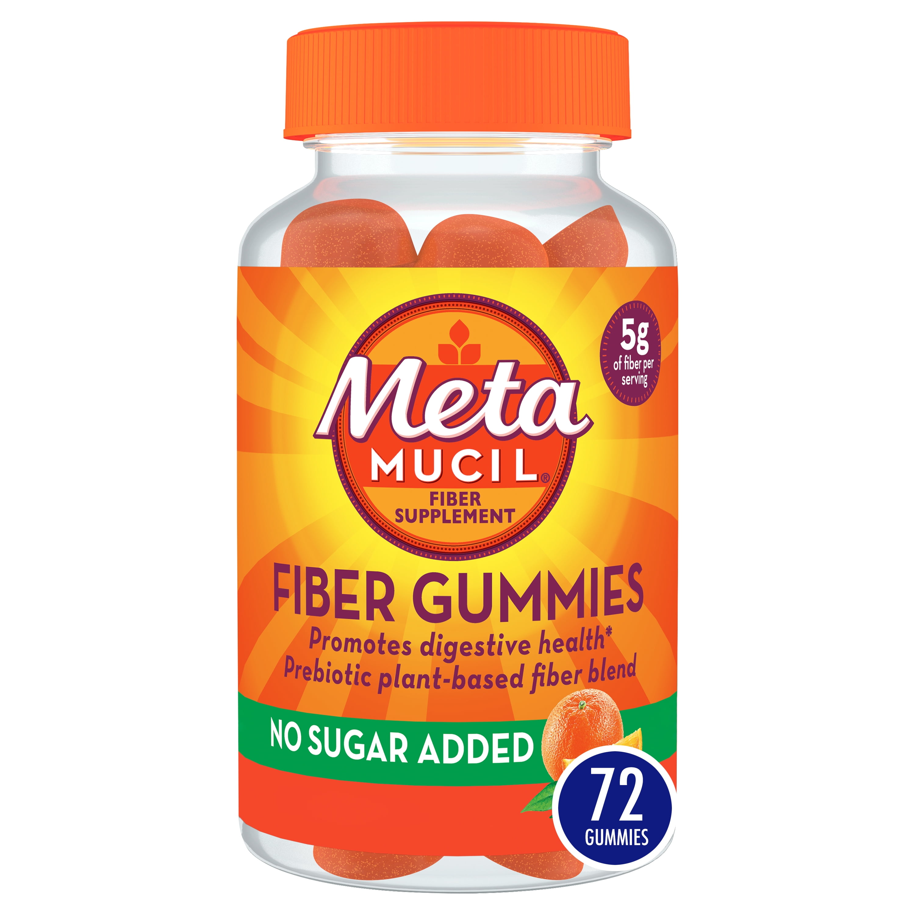 Metamucil Daily Fiber Supplement, Fiber Gummies for Digestive Health, Plant-Based Fiber Blend, 72 Ct