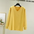thumbnail image 2 of ABATAB Fleece Tops for Women Loose Fit Warm Winter Pullover Tee Shirts Casual Long Sleeve V-Neck Basic Blouses Solid Color Outfits(X-Large,Yellow), 2 of 6