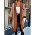 thumbnail image 5 of Women's Trendy Argyle Striped Knit Cardigan Open Front Long Sleeves Mid Long Sweater Coat Caramel Color XL, 5 of 9