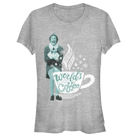 Junior's Elf World's Best Coffee  Graphic Tee Athletic Heather Small