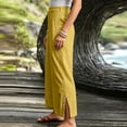 thumbnail image 6 of VEKDONE Women's Cotton Wide Leg Pants Side Button Split Loose Fit Long Pants Casual Vacation Beach Trousers with Pockets Yellow XXXL, 6 of 6
