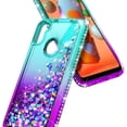 thumbnail image 5 of Nagebee Case for Samsung Galaxy A11 with Tempered Glass Screen Protector (Full Coverage), Glitter Liquid Floating with Sparkling Bling Diamond, Durable Girls Cute Case (Aqua/Purple), 5 of 6