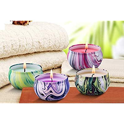 Scented Candles Aromatherapy Soy Set:Rose Lavender Vanilla Freesia Rosemary Jasmine Natural Wax Travel Tin Fragrance Relaxing Stress Relief Aroma Home Bath Spa Yoga Candle Gift for Women 6x2.5oz Pack