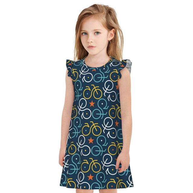 Fotbe Bicycle Colorful Vestido de Dormir para Niñas de 3 a 10 Años, Mangas Cortas, Estilo Princesa, Pijama Camisón con Mangas Voladas-Small