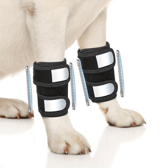 Pair of Dog Leg Braces for Front Hock Joint, Dog Front Leg Wrist Brace with Metal Spring Inserts, Dog Leg Sleeve with Reflective Straps, Prevents Injuries and Sprains, XS/S