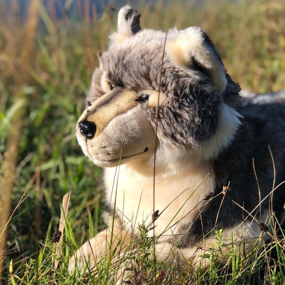 Auswella®Plush 20" Laying Timber Wolf - Realistic Plush Stuffed Animals