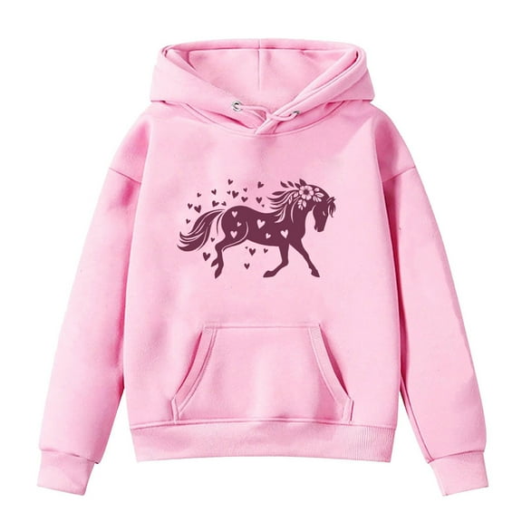 Weebloom Hoodies For Girls Kids Horse Print Long Sleeve Hoodies Trendy Holiday Streetwear,8-9 Years