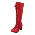 thumbnail image 2 of PiGOGI Women's Knee High Boots Lace Up Round Toe Super High Heel Knight Boots for Women Red 43, 2 of 6