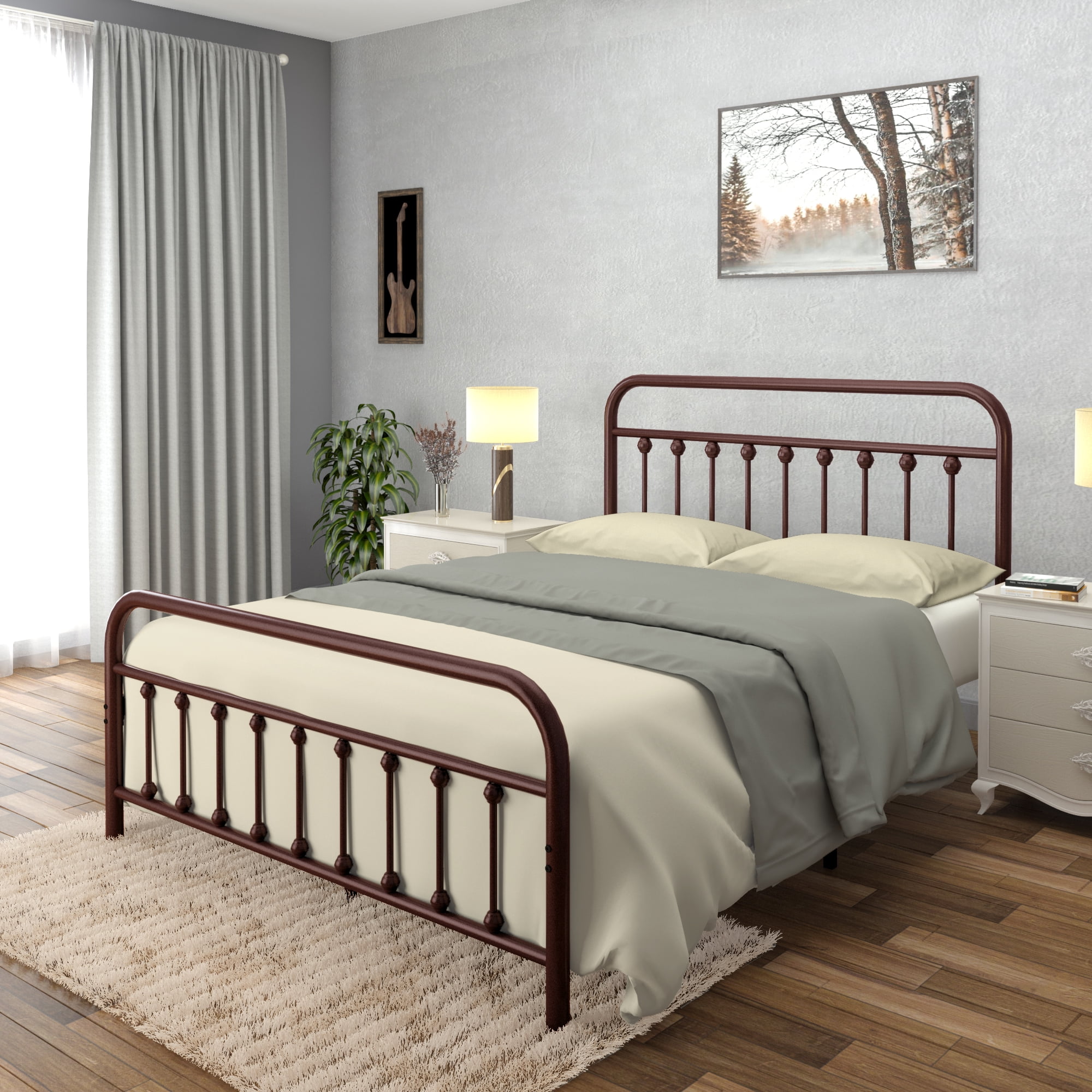 Golden Gate Beds Vintage Wrought Iron BedFrame with Classic Metal Platform Base, Headboard and Footboard, No Box Spring Needed, Easy Assembly, Mattress Base , Noise-Free, Sleek Brown Finish,Full Size