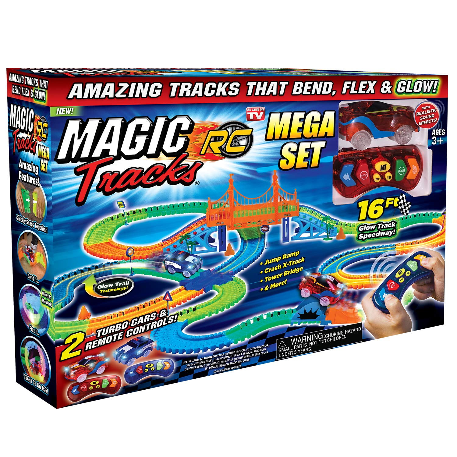 Bendable Glow in the Dark Racetrack As Seen on TV Ontel Magic Tracks Mega Xtreme with 2 Race Car and 18 ft of Flexible 