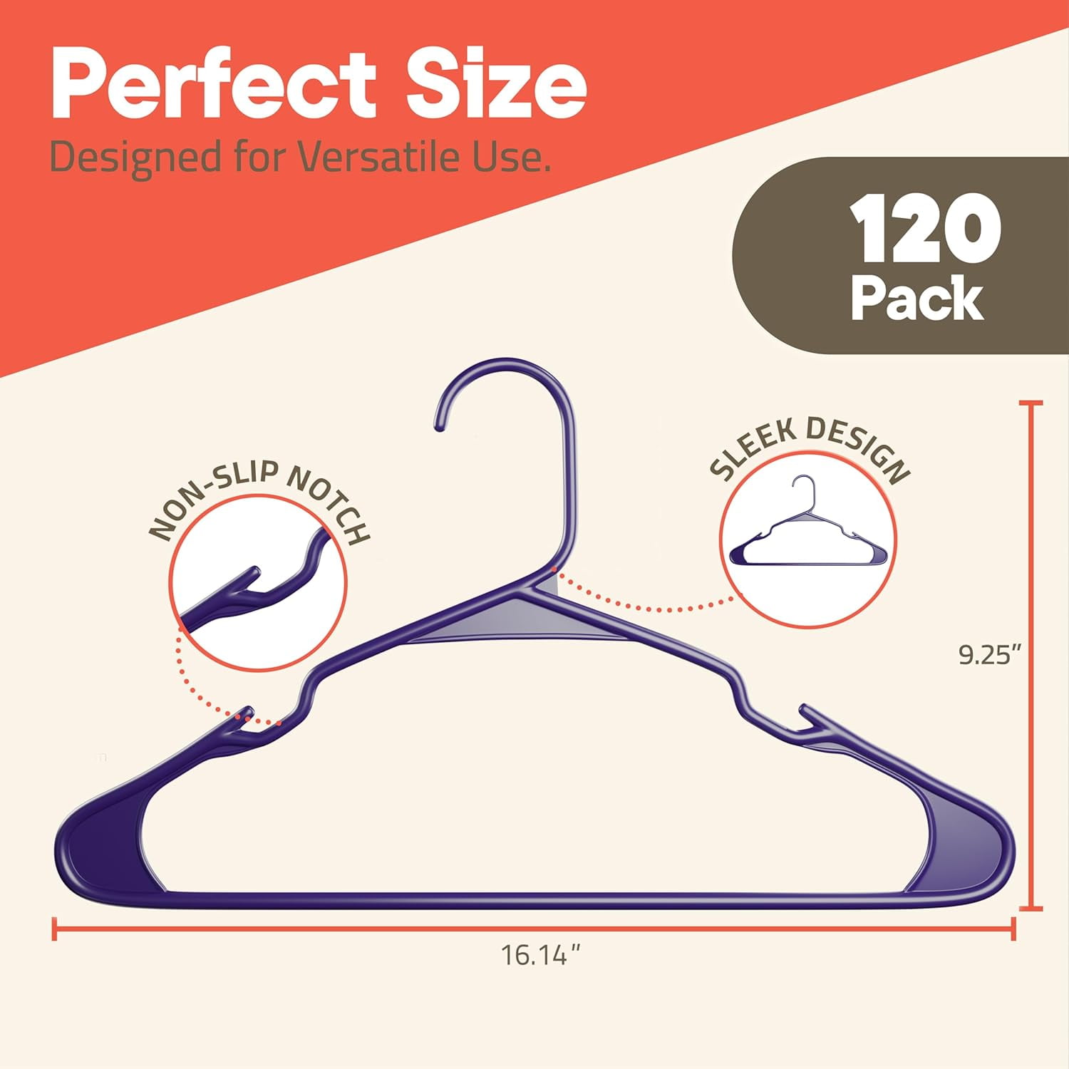 Purple Plastic hangers 120 Pack– Heavy-Duty Plastic Hangers Slim and Space-Saving Hangers, Durable & Lightweight Hangers with Non-Slip Shoulder Notches for Slip Dresses, Suits, Jackets & Camisoles