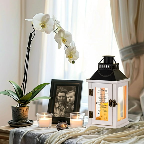 Memorial Lanterns Remembrance Gifts for Loss of Loved Ones with LED Candle, White Bereavement Funerary  with Remote Control