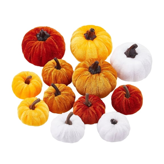 Pumpkin Set Decoration 12pcs Velvet Artificial Figurines Realistic Fall Harvest Look for Thanksgiving Home Table Centerpiece