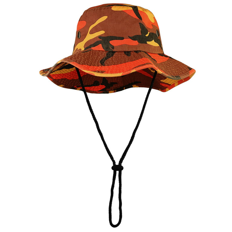 Wide Brim Hiking Fishing Safari Boonie Bucket Hats 100% Cotton UV Sun  Protection For Men Women Outdoor Activities L/XL Orange Camo 