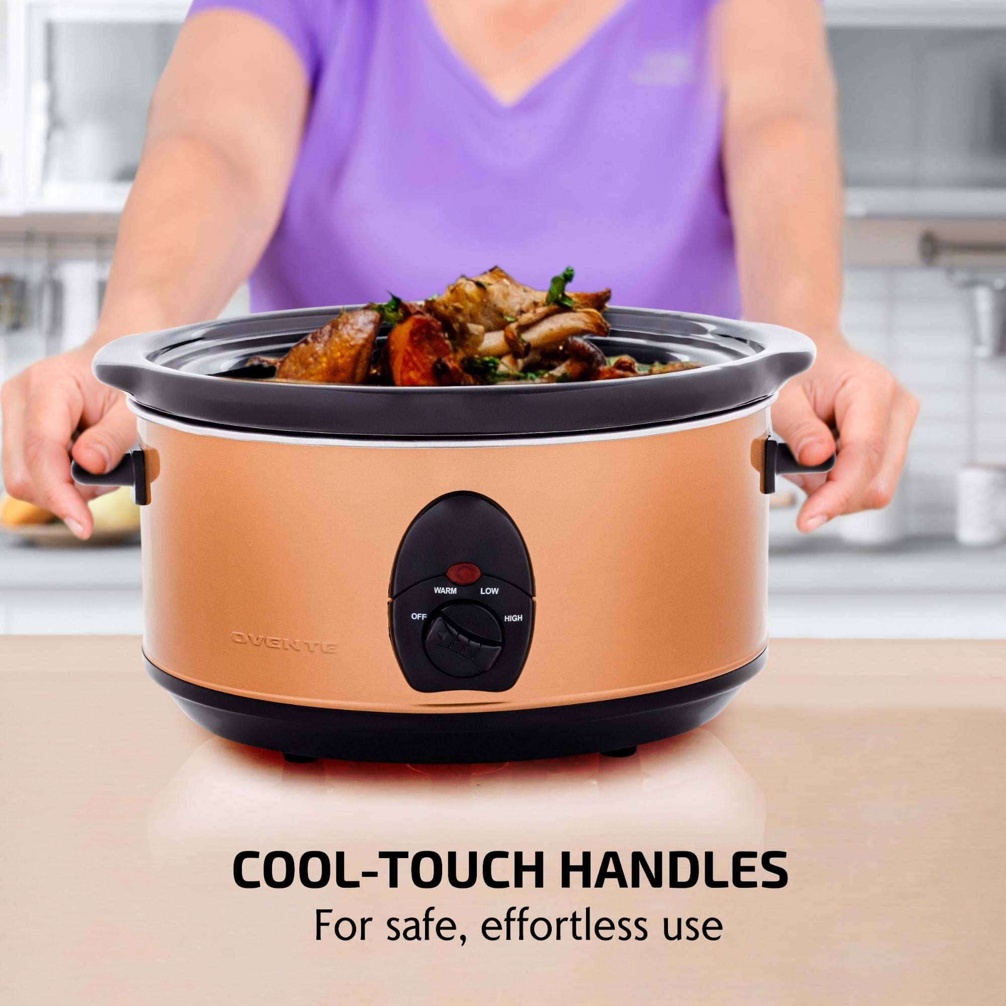 Ovente Electric Slow Cooker 3.7 Quart with 3 Temperature Settings, Dishwasher Safe Removable Ceramic Pot & Tempered Glass Lid, Portable Multicooker Soup Maker and Mulled Wine Warmer, Copper SLO35ACO